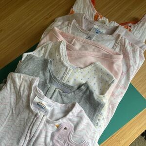 Lot of 7 infant baby Halo Yoga Sprouts Sleep Sacks cotton fleece Size 0-12 mo